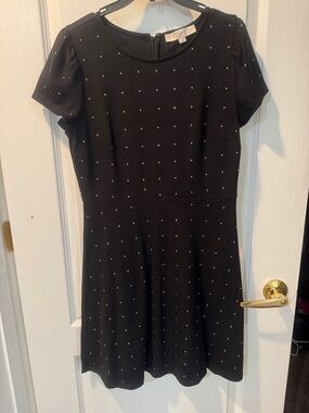 LOFT Black Short Sleeve Fit & Flare Dress with Gold studs